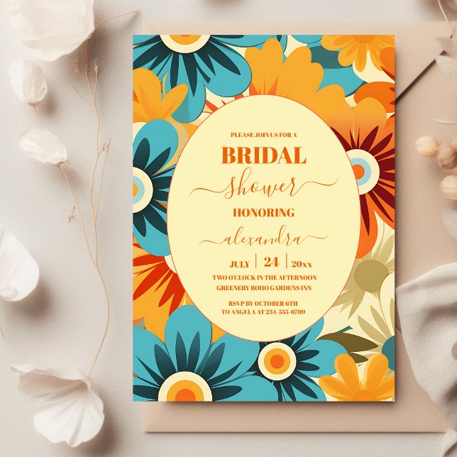 Groovy Boho Retro Blommig Bröllopsdusch Inbjudningar (Skapare uppladdad)