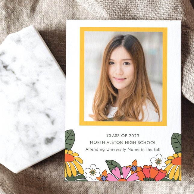 Groovy Boho Retro Flower Photo Studentfest Inbjudningar (Skapare uppladdad)