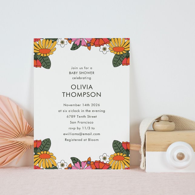 Groovy Boho Retro Flower Ram Cute Baby Shower Inbjudningar (Skapare uppladdad)