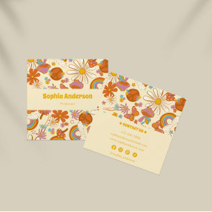 Groovy Boho Retro med färgstark 70-sekundersdesign Fyrkantigt Visitkort
