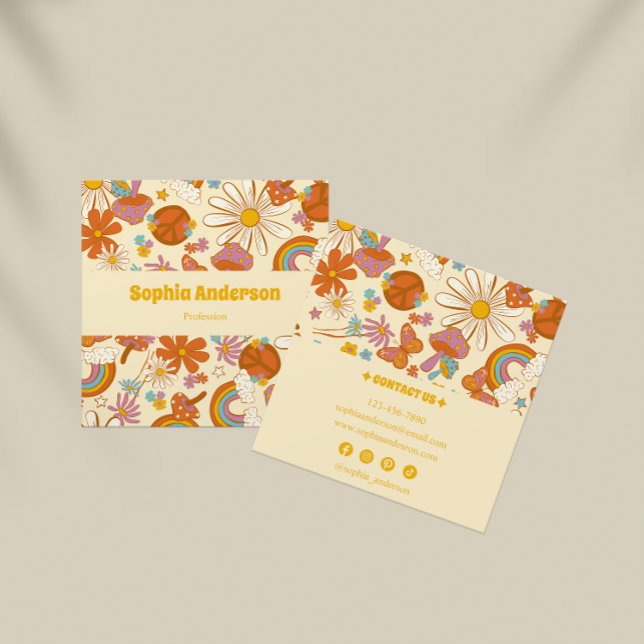 Groovy Boho Retro med färgstark 70-sekundersdesign Fyrkantigt Visitkort (Skapare uppladdad)