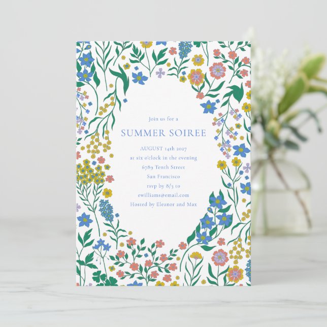 Groovy Boho Wildflower Whimsy Summer Soiree Inbjudningar (Stående Fram)
