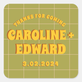 Groovy Bold Grönt Gult Red Funky Fyrkantigt Klistermärke