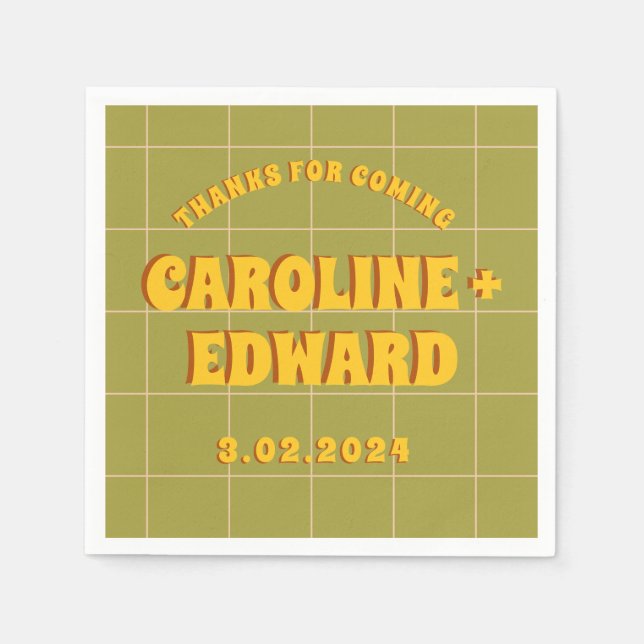 Groovy Bold Grönt Gult Red Funky Pappersservett (Framsidan)