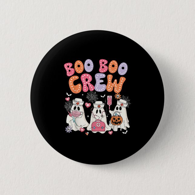 Groovy Boo Boo Crew Nurse Funny Ghost Halloween Te Knapp (Framsida)