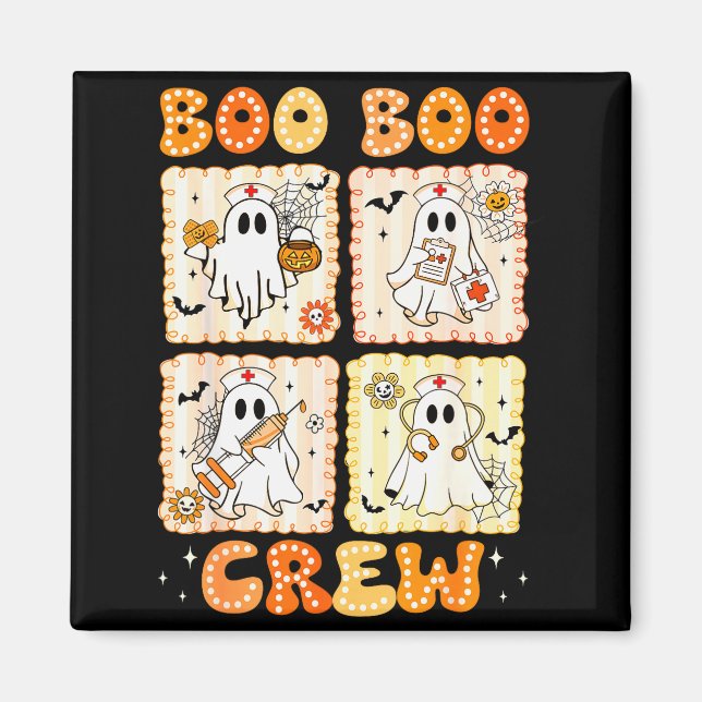 Groovy Boo Boo Crew Nurse Funny Ghost Women Hallow Magnet (Framsidan)