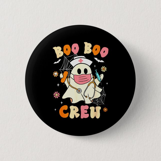 Groovy Boo Boo Crew Nurse Halloween Cute Ghost Wom Knapp (Framsida)