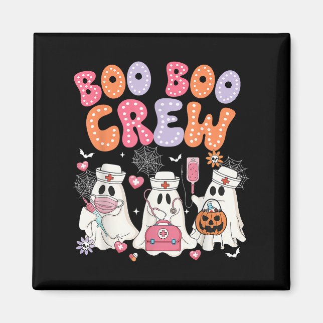 Groovy Boo Crew Nurse Funny Ghost Halloween Te Magnet (Framsidan)