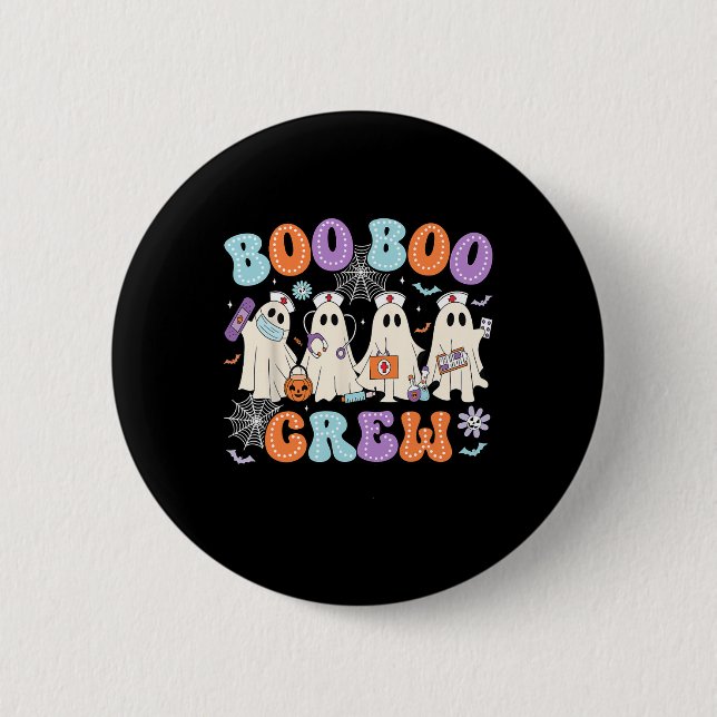 Groovy Boo Crew Nurse Funny Ghost Women Hallow Knapp (Framsida)