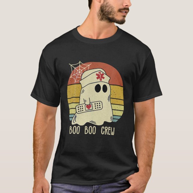 Groovy Boo Crew Nurse SCrub Funny Ghost T Shirt (Framsida)