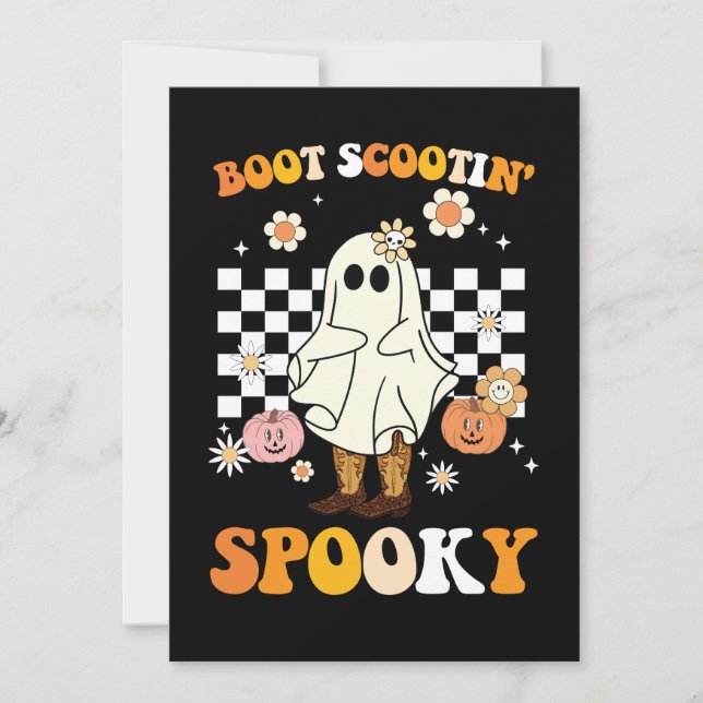 Groovy Boot Scootin Spooky Ghost Halloween Retro Inbjudningar (Framsida)