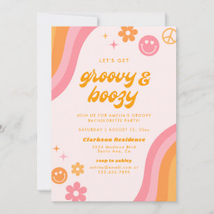 Groovy & Boozy Rosa & Orange Möhippa-fest Inbjudningar