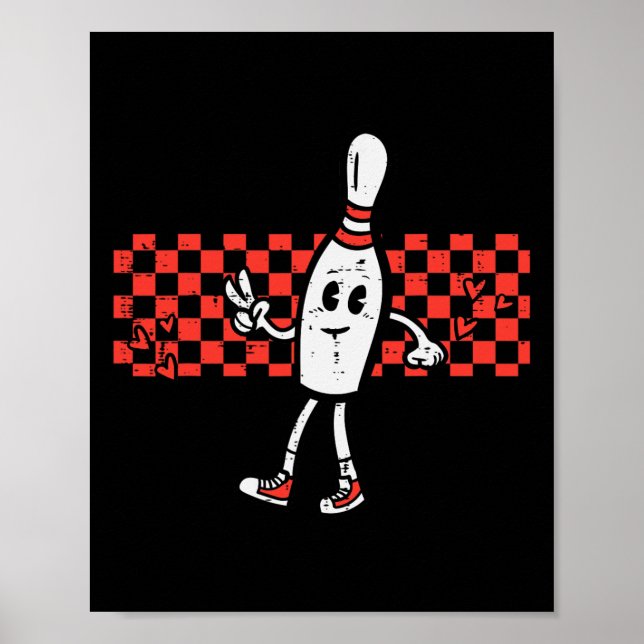 Groovy Bowling Pin Peace Retro Bowlareare Boys Kid Poster (Framsidan)