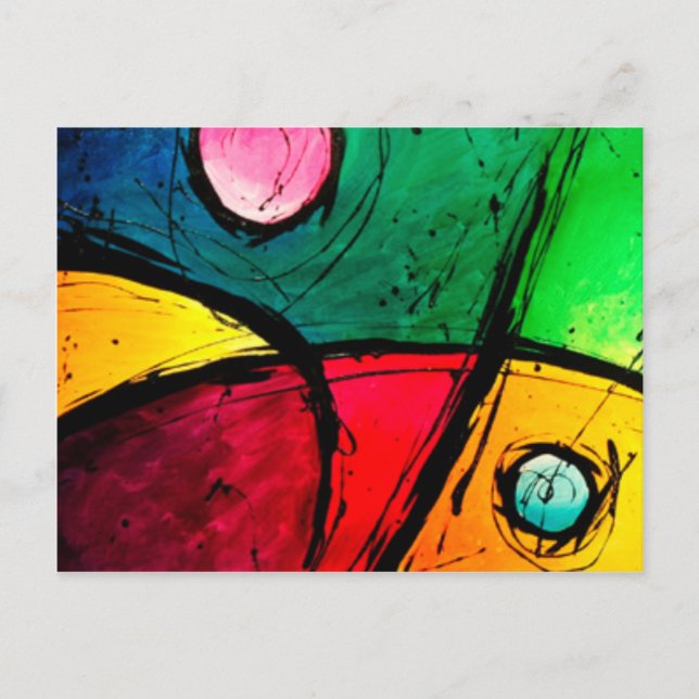 Groovy Bright Abstrakt Acrylic Art Vykort (Framsida)