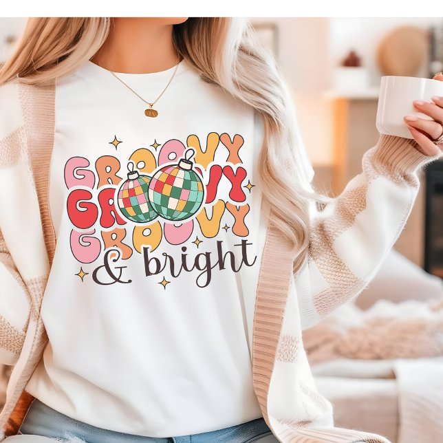 Groovy & Bright Retro jul Disco Glitter Boll T Shirt (Skapare uppladdad)