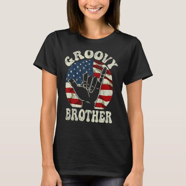 Groovy Brother 70s Aesthetic USA Flag Retro Brothe T Shirt (Framsida)