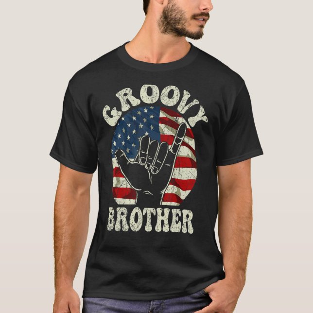 Groovy Brother 70s Aesthetic USA Flag Retro Brothe T Shirt (Framsida)