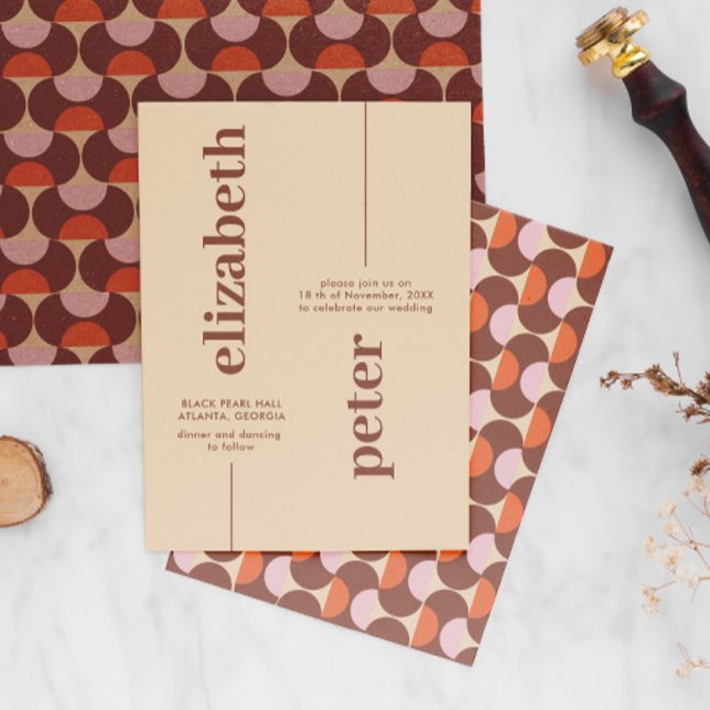 Groovy Brown Retro 70s Geometric Bröllop Inbjudningar (Skapare uppladdad)