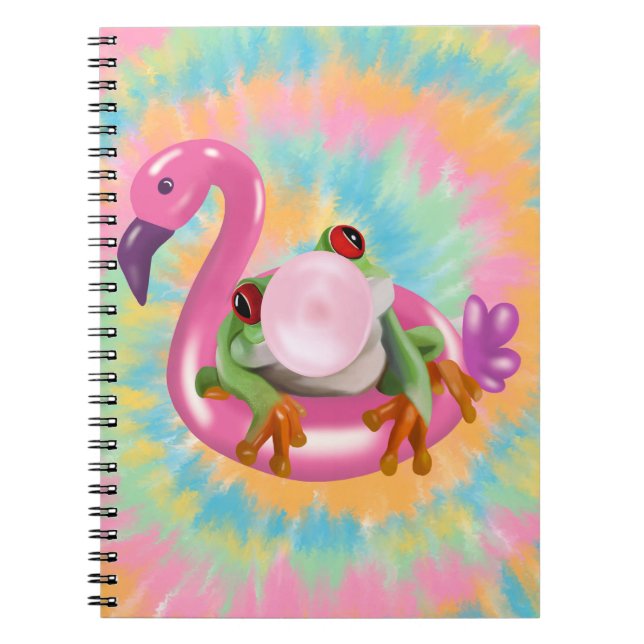 Groovy Bubblegum Blowing Träd Frog Tie Dye Anteckningsbok (Framsidan)