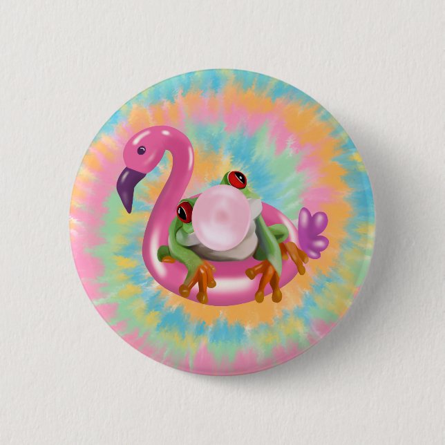Groovy Bubblegum Blowing Träd Frog Tie Dye Knapp (Framsida)