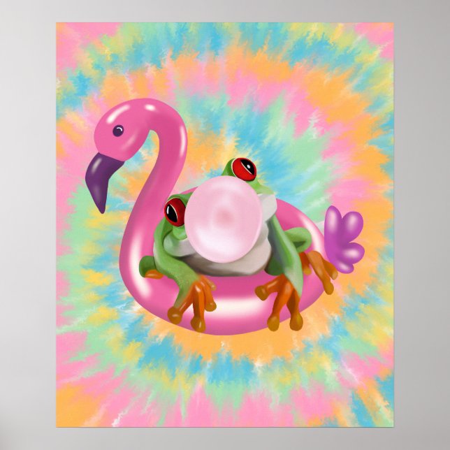Groovy Bubblegum Blowing Träd Frog Tie Dye Poster (Framsidan)