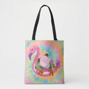 Groovy Bubblegum Blowing Träd Frog Tie Dye Tygkasse