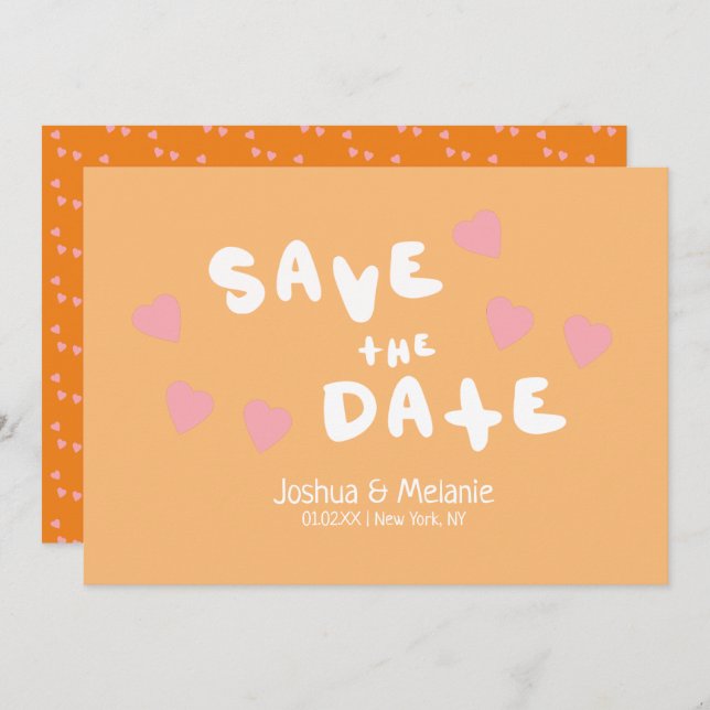 Groovy Bubbles Handdragen Hearts Sparar datumet (Fram/baksida)