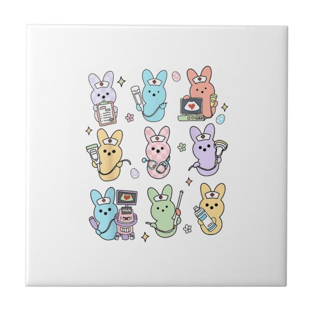 Groovy Bunnies Godis Ultraljudstekniker Påsk Sonog Kakelplatta (Framsidan)