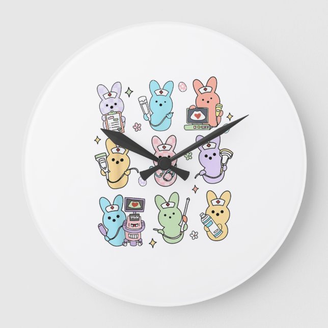 Groovy Bunnies Godis Ultraljudstekniker Påsk Sonog Stor Klocka (Framsida)