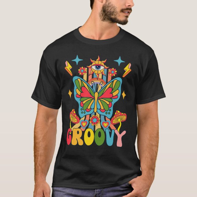 Groovy Butterfly, underbart Groovy Retro T Shirt (Framsida)