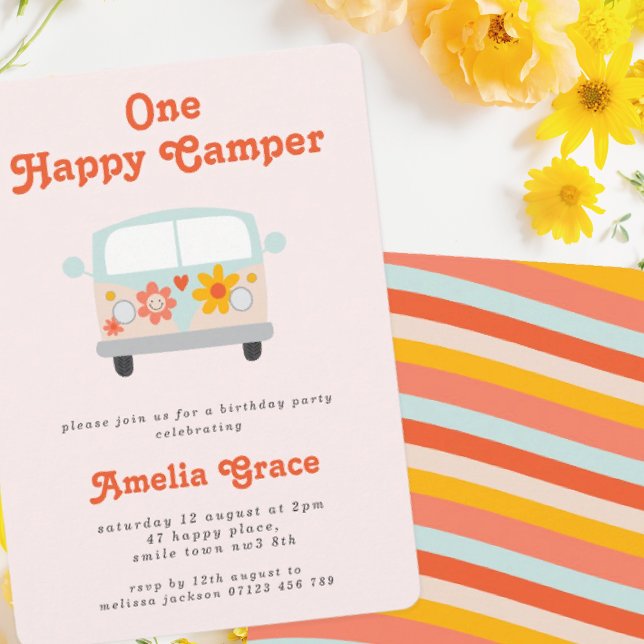 Groovy Camper Van Girls 1:a födelsedag Inbjudningar (Skapare uppladdad)