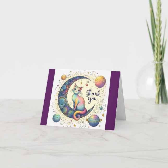 Groovy Cat på Måne Tack Kort (Framsida)