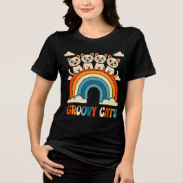 Groovy Cats Retro Regnbågsdesign T Shirt