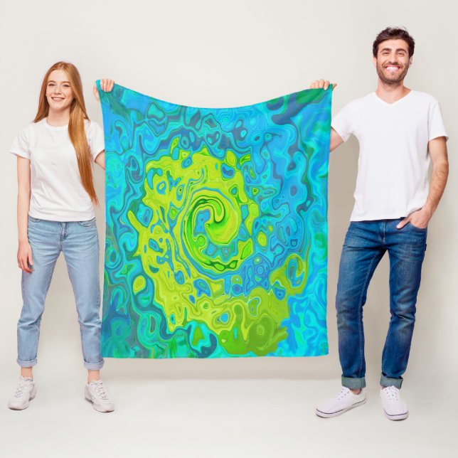 Groovy Chartreuse och Aquamarine Liquid Swirl Fleecefilt (På plats)