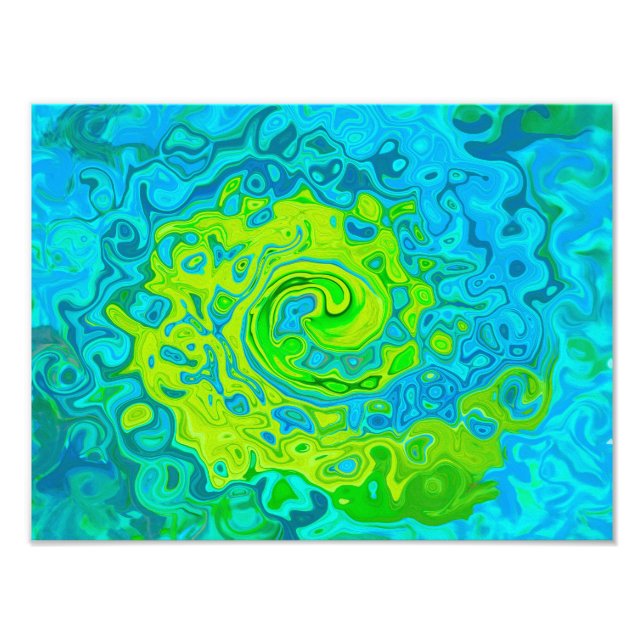Groovy Chartreuse och Aquamarine Liquid Swirl Fototryck (Framsidan)