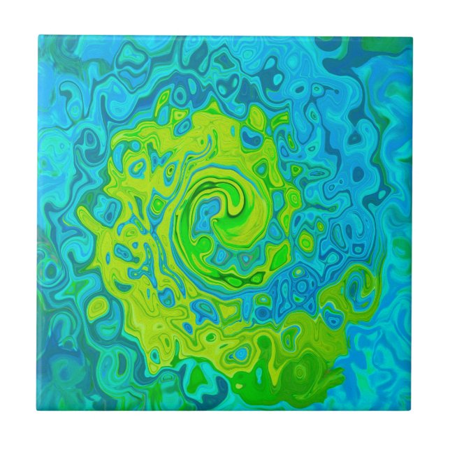 Groovy Chartreuse och Aquamarine Liquid Swirl Kakelplatta (Framsidan)