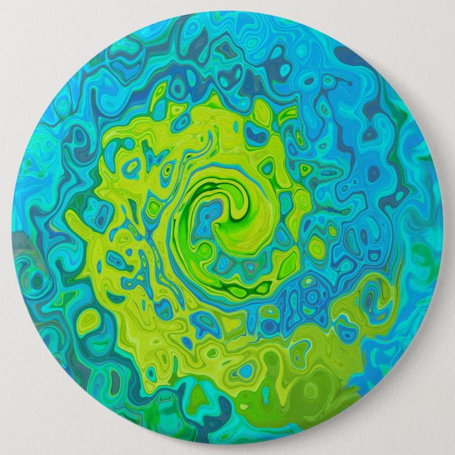 Groovy Chartreuse och Aquamarine Liquid Swirl Knapp (Framsida)