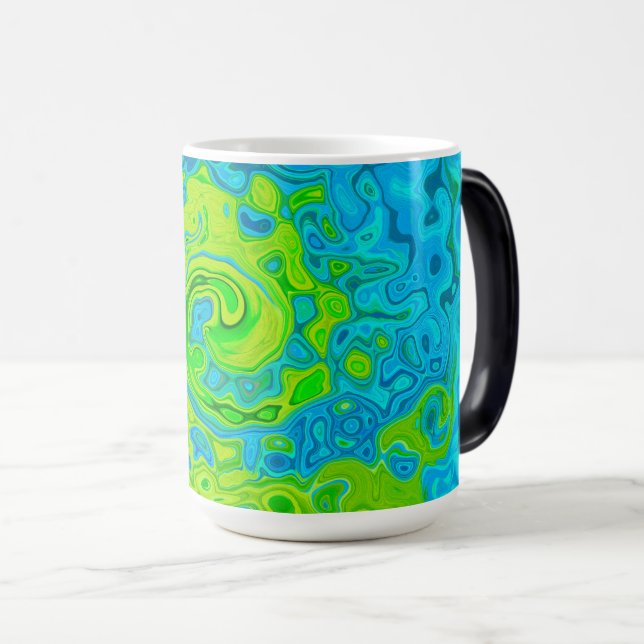Groovy Chartreuse och Aquamarine Liquid Swirl Magisk Mugg (Framsida höger)