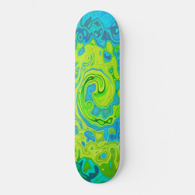 Groovy Chartreuse och Aquamarine Liquid Swirl Mini Skateboard Bräda 18,5 Cm (Framsida)