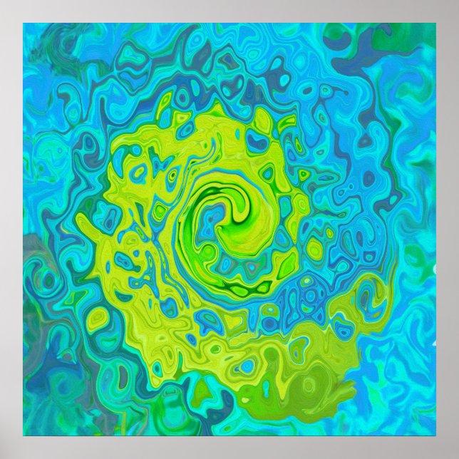 Groovy Chartreuse och Aquamarine Liquid Swirl Poster (Framsidan)