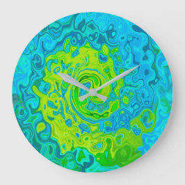 Groovy Chartreuse och Aquamarine Liquid Swirl Stor Klocka