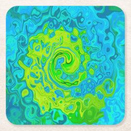 Groovy Chartreuse och Aquamarine Liquid Swirl Underlägg Papper Kvadrat
