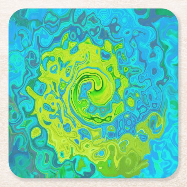 Groovy Chartreuse och Aquamarine Liquid Swirl Underlägg Papper Kvadrat (Framsidan)