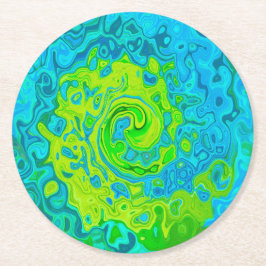 Groovy Chartreuse och Aquamarine Liquid Swirl Underlägg Papper Rund