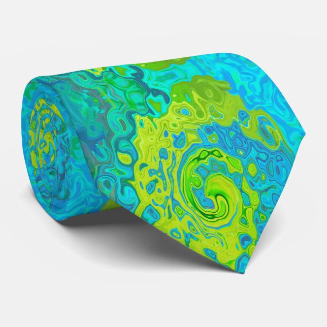 Groovy Chartreuse och Aquamarine Vätskesvirvel Slips (Rullad)