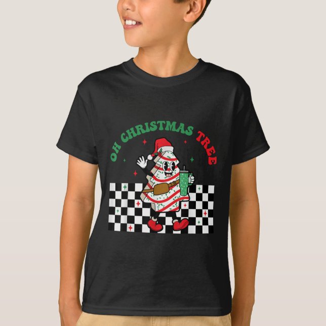 Groovy Checkered Oh Christmas Tree Cakes For Cake  T Shirt (Framsida)