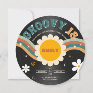 Groovy Chic Retro Vinyl Record 18:e födelsedagen Inbjudningar