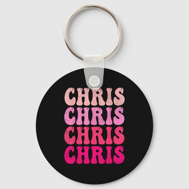 Groovy Chris Förnamn D Jag älskar Chris Tees Meme  Nyckelring (Framsida)