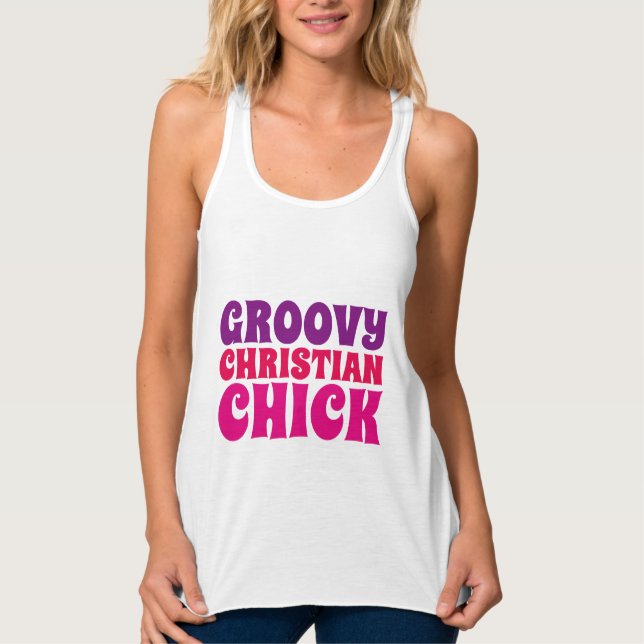 GROOVY CHRISTIAN CHICK T-shirts Linne Med Racerback (Framsida)