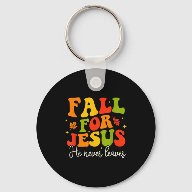 Groovy Christian Sayings Halloween Fall For Jesus  Nyckelring (Framsida)